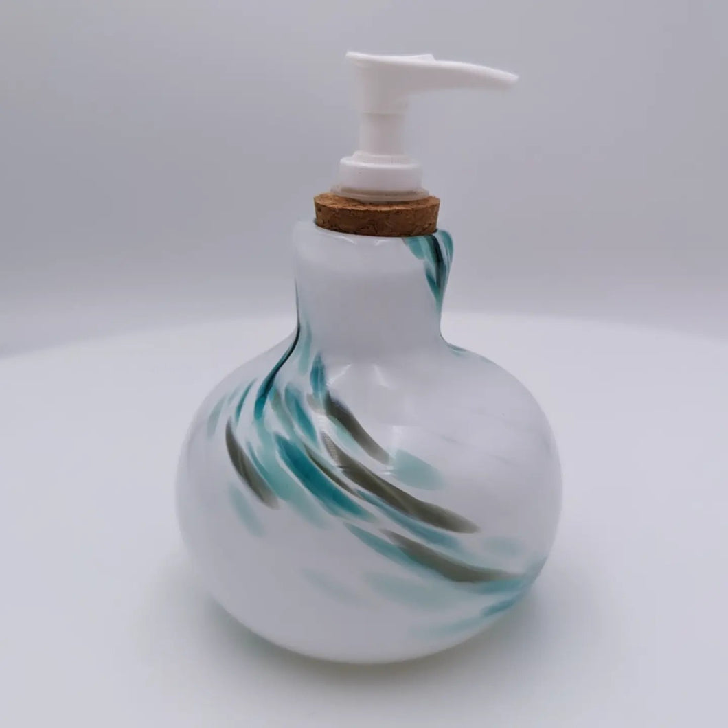 Soap bottle with pump - White with Aqua grey swirl