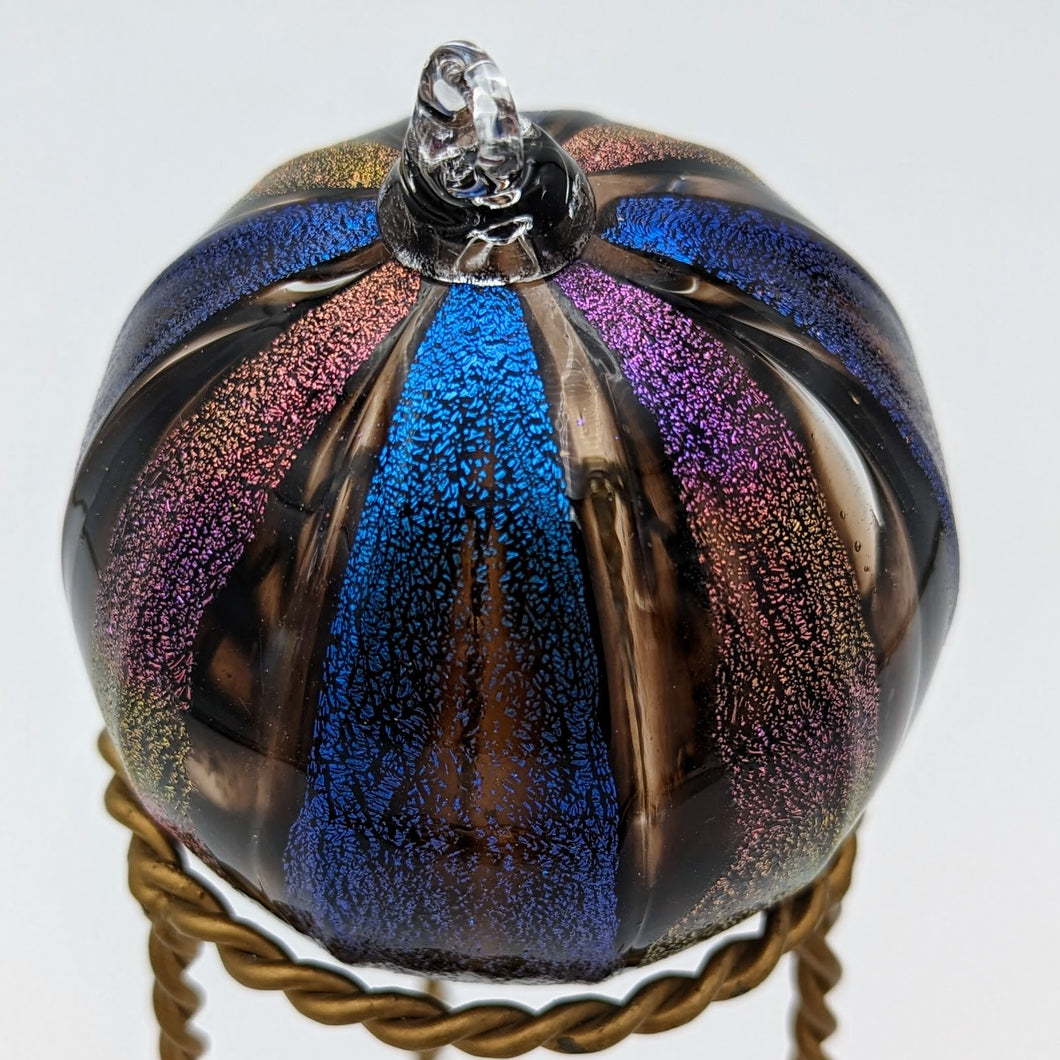 Hand blow glass ornament - Dichroic blue and rainbow