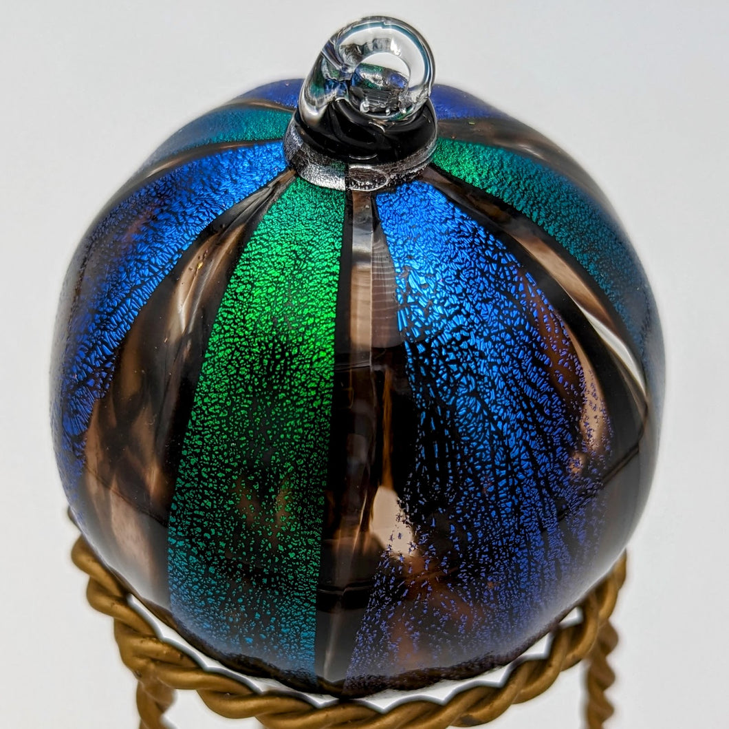 Hand blow glass ornament - Dichroic blue and green