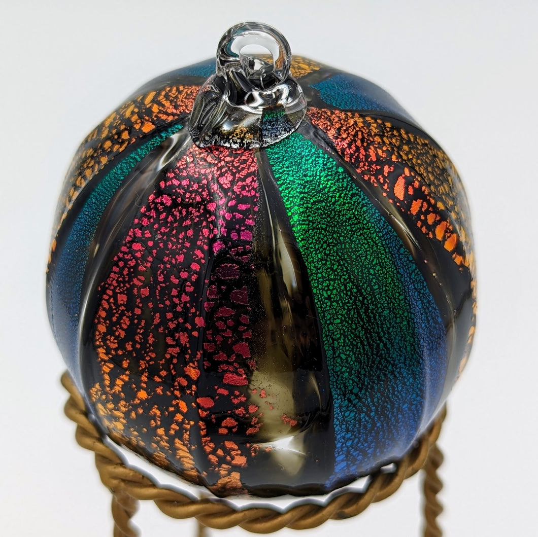 Hand blow glass ornament - Dichroic green and red/gold