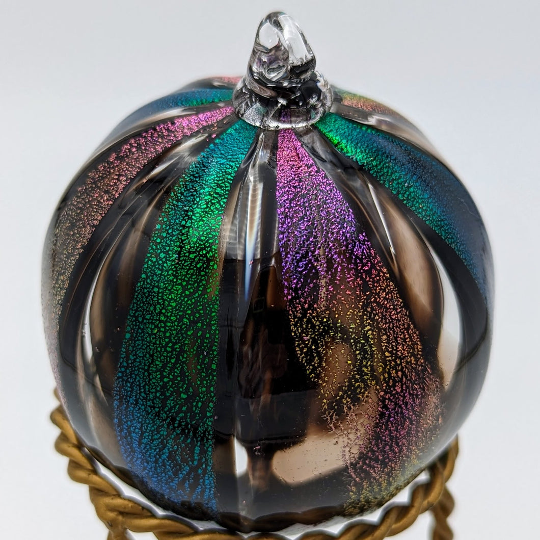 Hand blow glass ornament - Dichroic green and rainbow