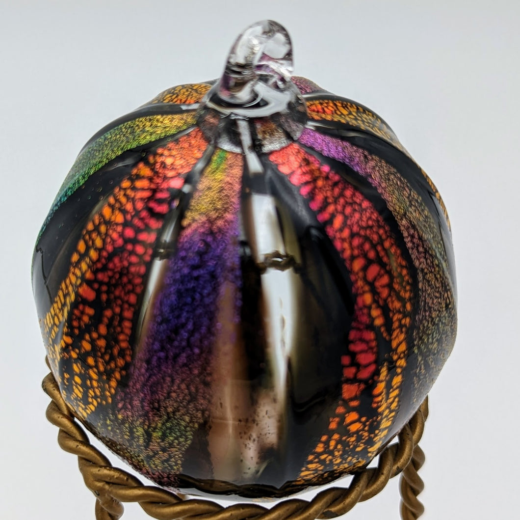 Hand blow glass ornament - Dichroic red/gold and rainbow