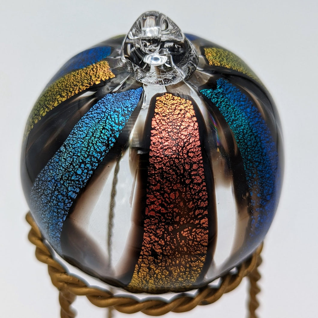 Hand blow glass ornament - Dichroic peacock and gold