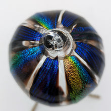 Load image into Gallery viewer, Hand blow glass ornament - Dichroic blue stripes and rainbow
