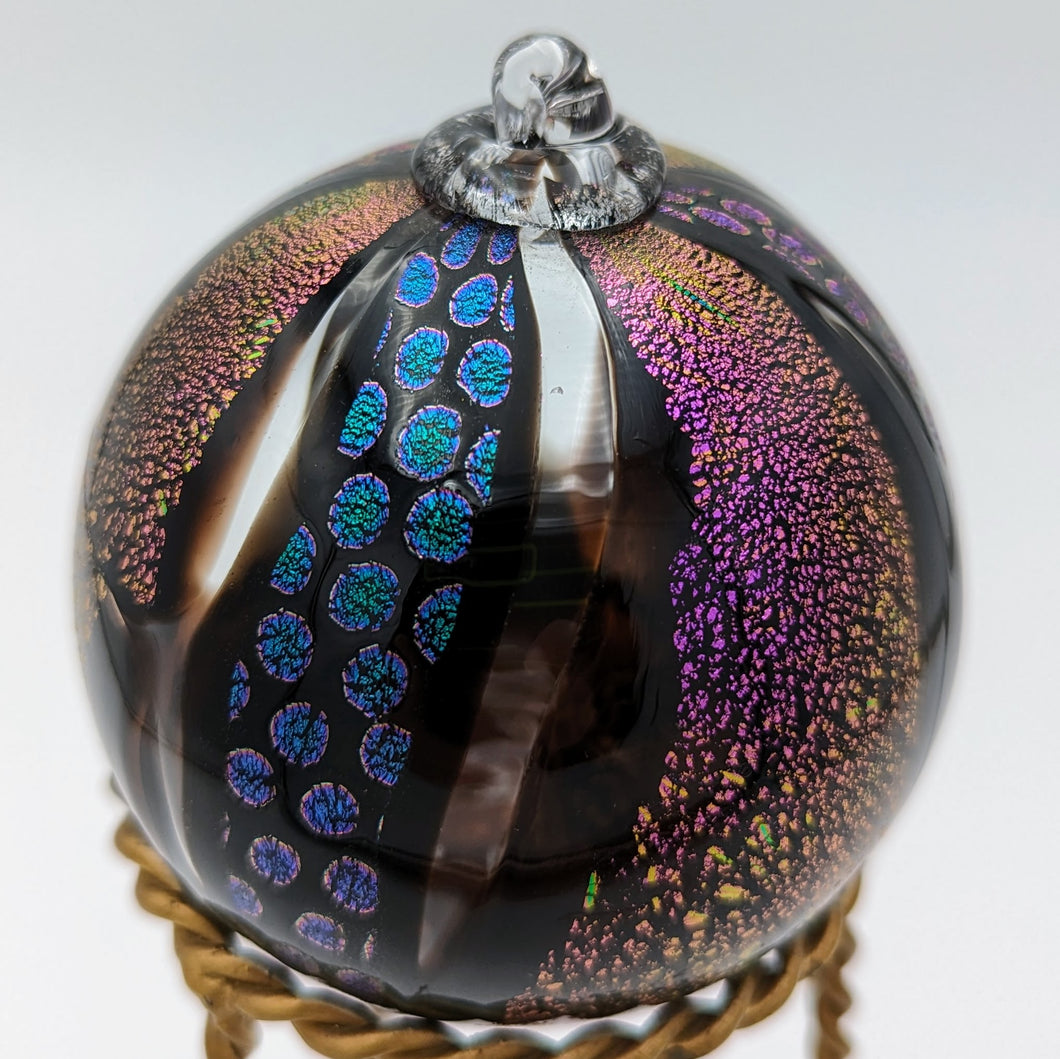 Hand blow glass ornament - Dichroic dots and pink rainbow