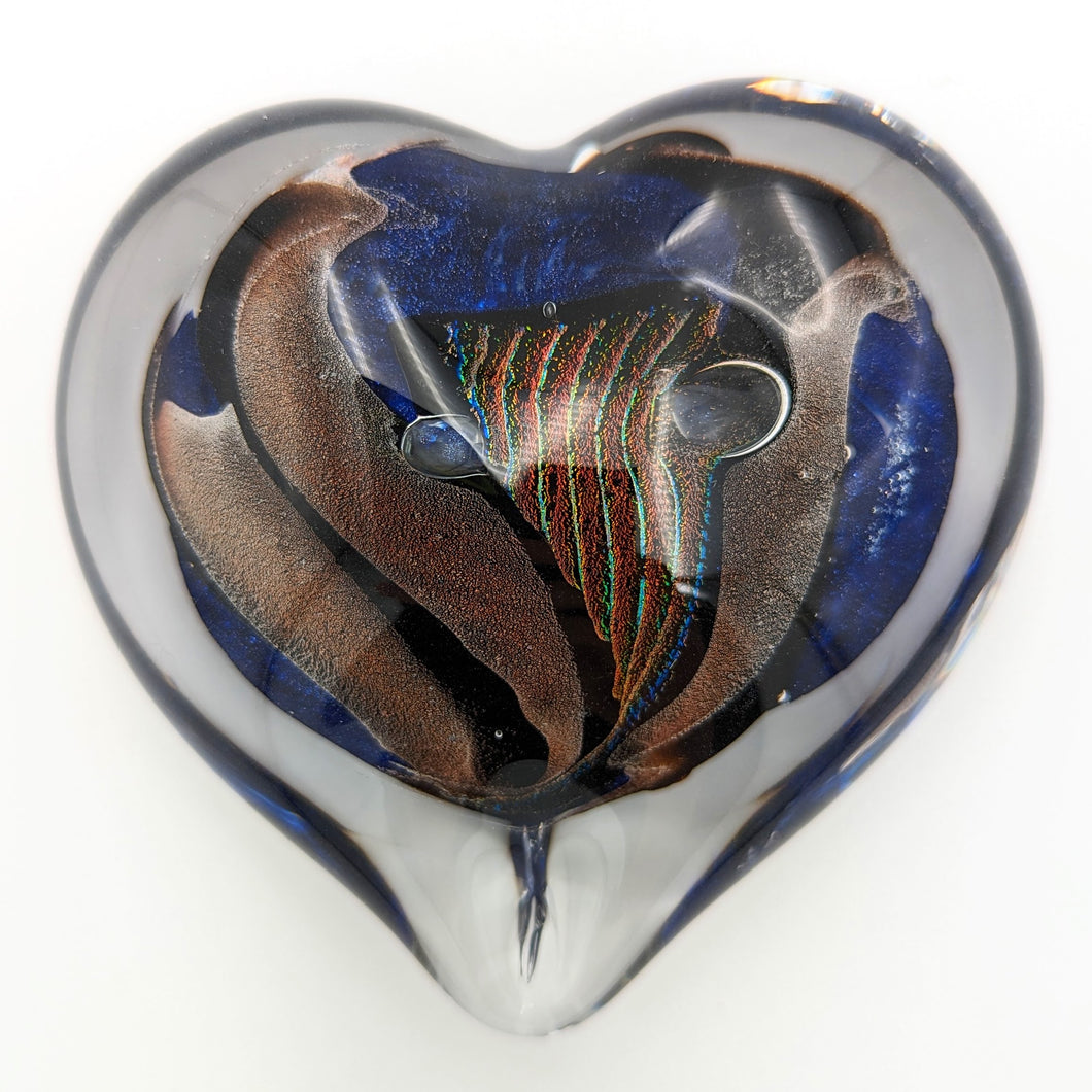 Dichroic heart on dark blue