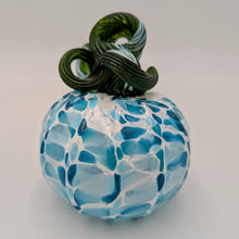 Load image into Gallery viewer, Hand blow glass pumpkin - Turquoise mix on white
