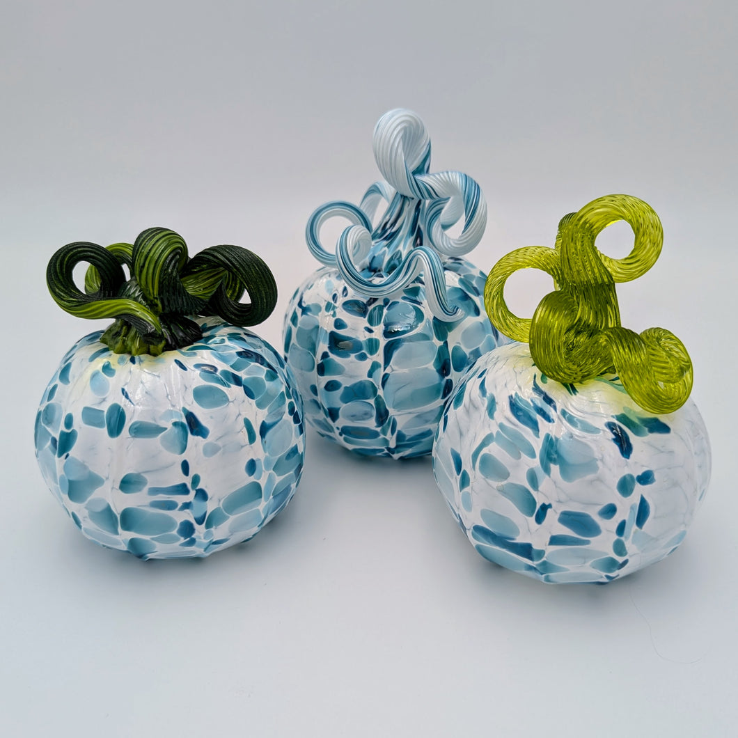 Hand blow glass pumpkin - Turquoise mix on white