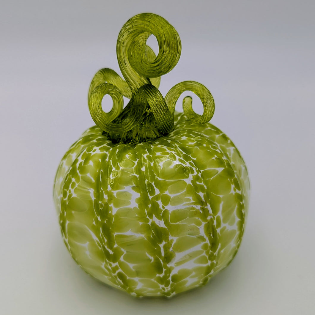 Hand blow glass pumpkin - Green and white with green top