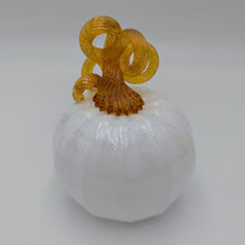 Load image into Gallery viewer, Hand blow glass pumpkin - white with gold top
