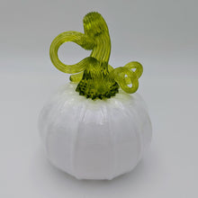 Load image into Gallery viewer, Hand blow glass pumpkin - white with green top
