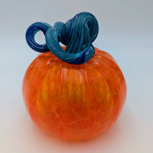 Load image into Gallery viewer, Hand blow glass pumpkin - classic orange with a blue stem
