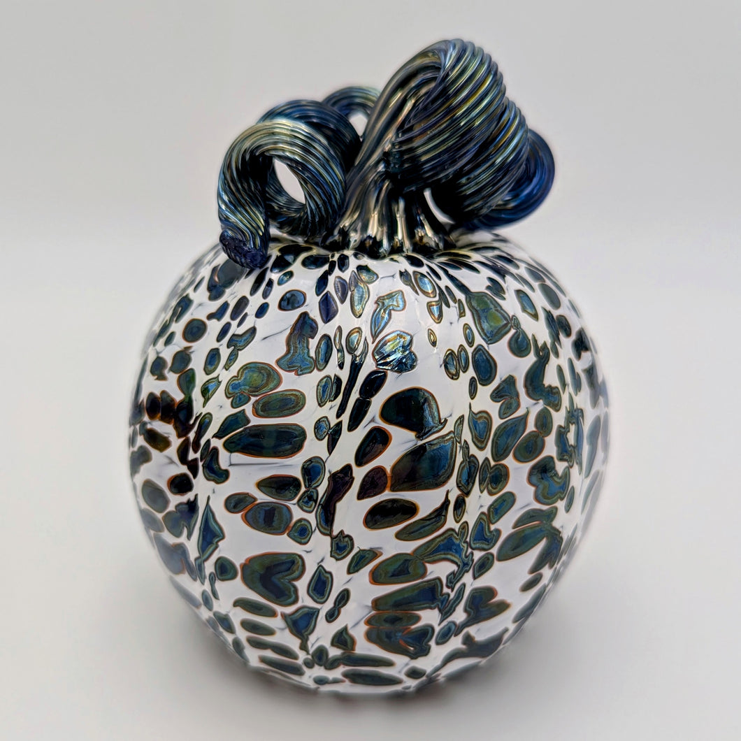 Hand blow glass pumpkin - Dotty Steel blue