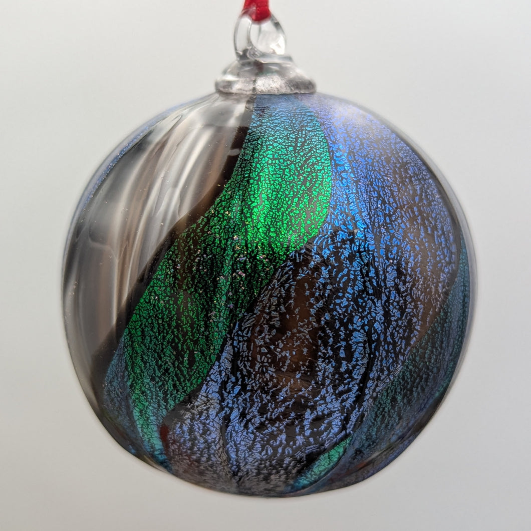 Hand blow glass ornament - Dichroic blue and green