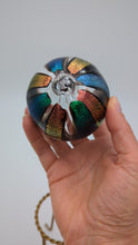 Load and play video in Gallery viewer, Hand blow glass ornament - Dichroic peacock and gold
