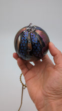 Load and play video in Gallery viewer, Hand blow glass ornament - Dichroic dots and pink rainbow
