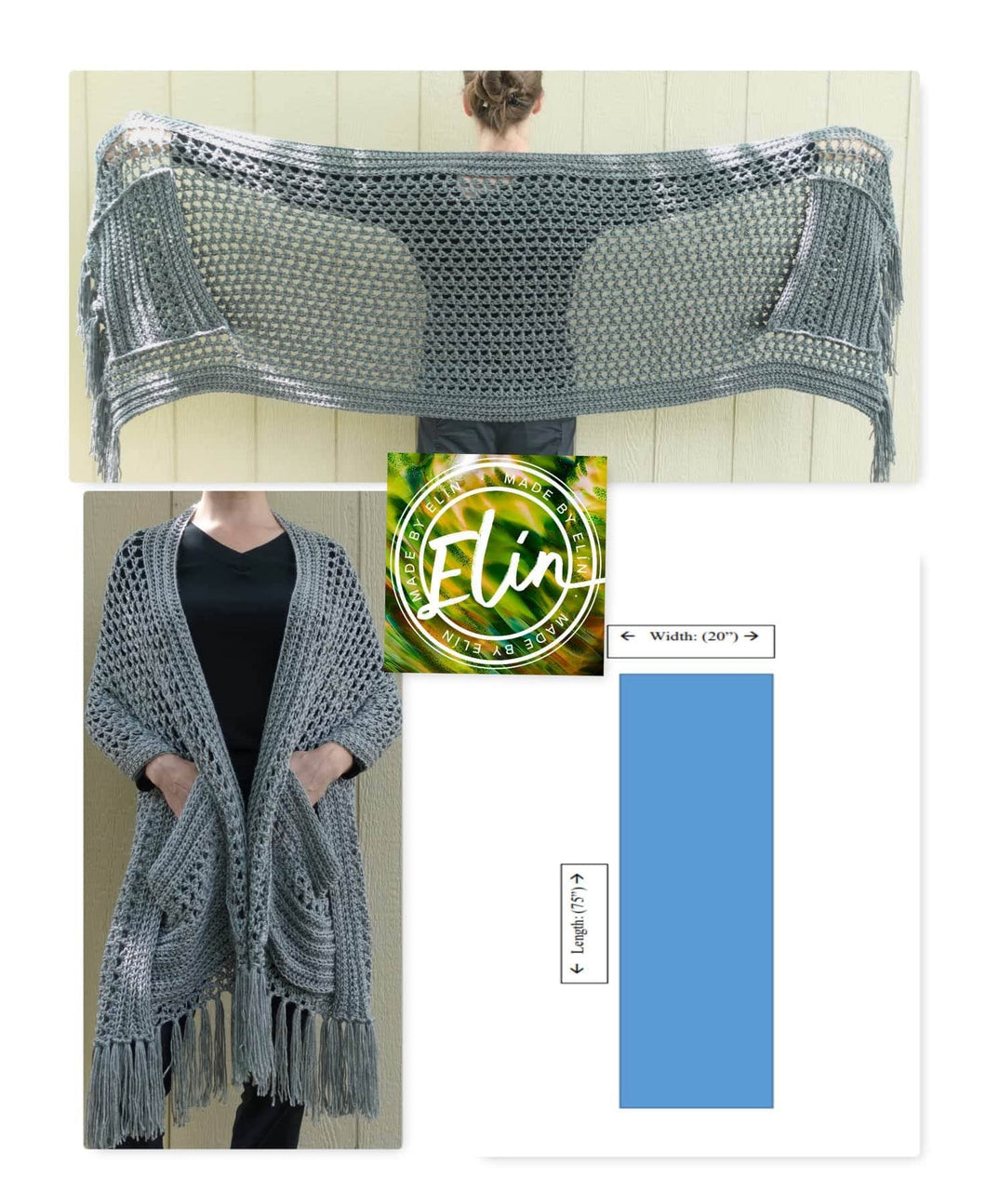 Crochet super soft pocket shawl - Silver