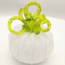 Load image into Gallery viewer, Hand blow glass pumpkin - white with green top
