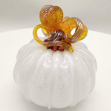 Load image into Gallery viewer, Hand blow glass pumpkin - white with gold top
