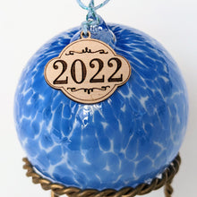 Load image into Gallery viewer, Hand Blown Glass Ornament - blue on white
